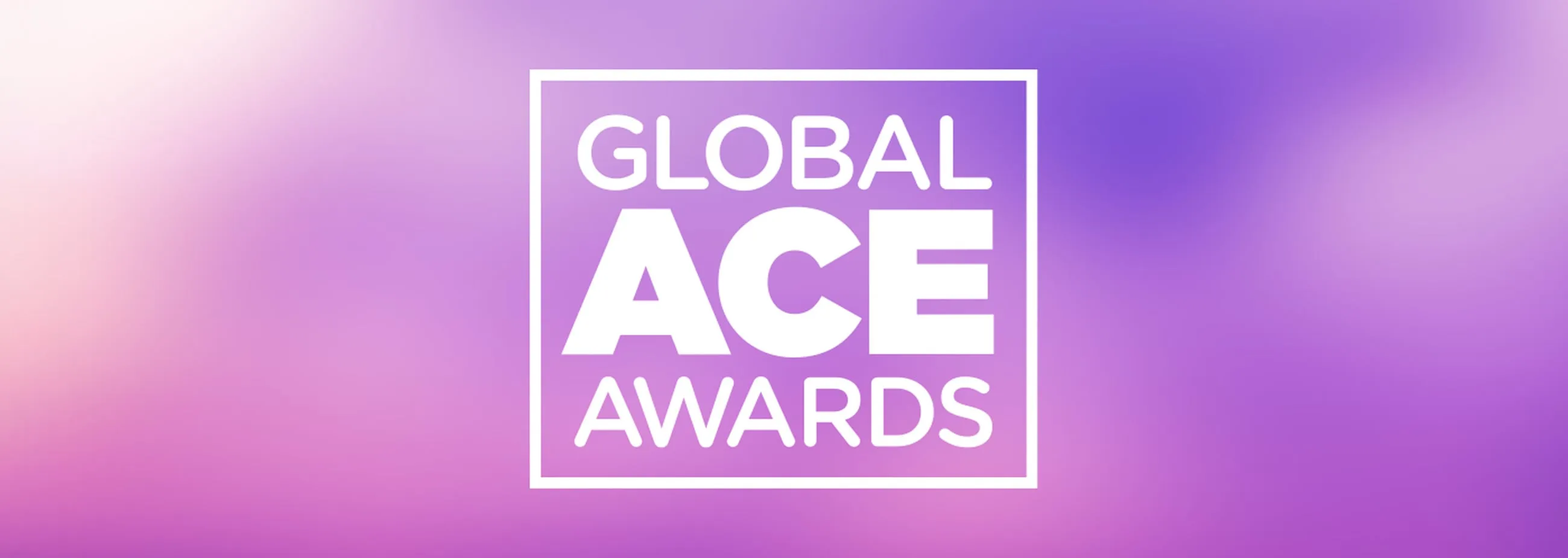 Shades of purple and pink banner with the Global ACE Awards logo in the centre
