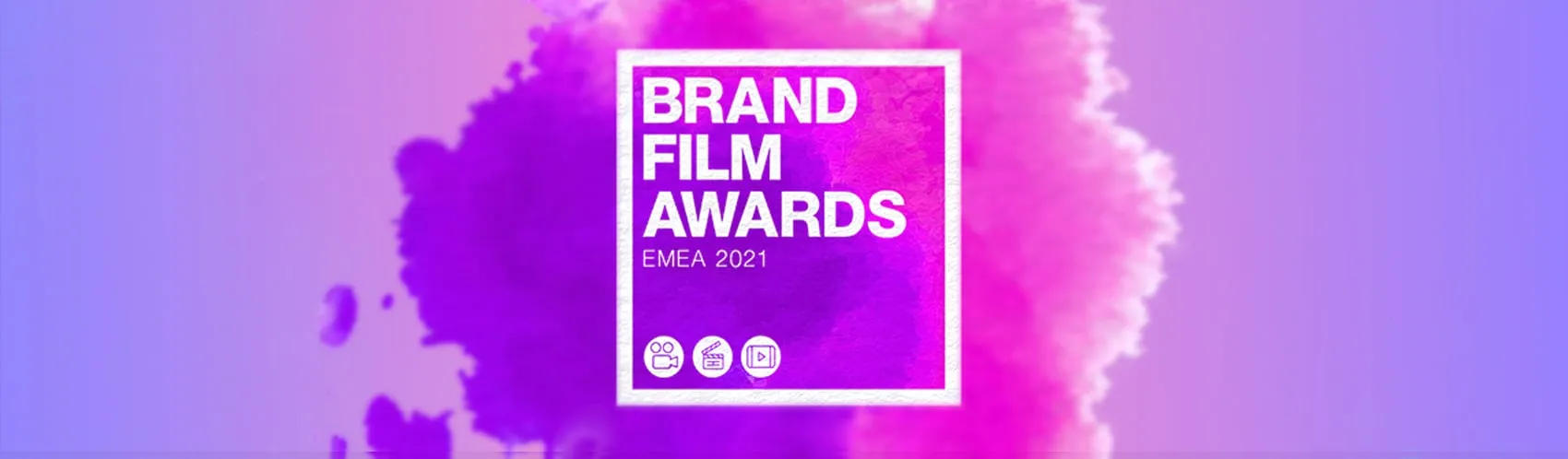 Purple and pink watercolour banner with Brand Film Awards EMEA 2021 logo