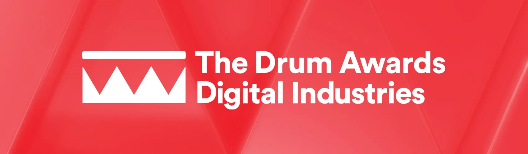 Red background with white writing reading 'The Drum Awards Digital Industries' and the white crown logo of the Drum