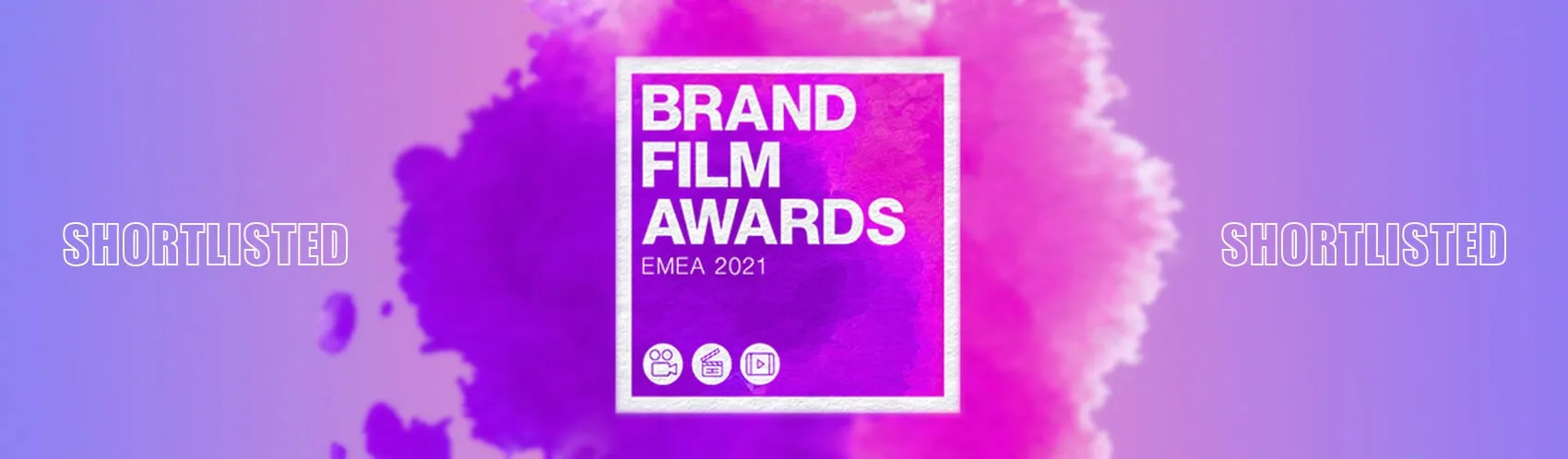 Purple and pink watercolour banner with Brand Film Awards EMEA 2021 logo