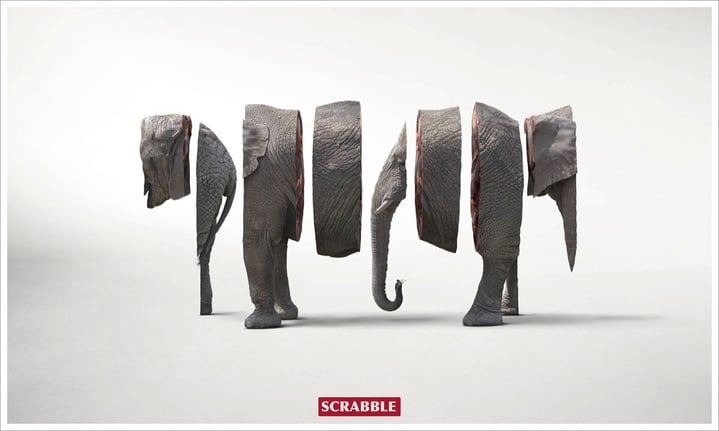 Jumbled Elephant Scrabble JWT Visual